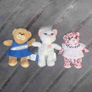 Build A Bear Mini Bear Plushies White Kitty, Read Teddy, & Pawfect Pink Leopard